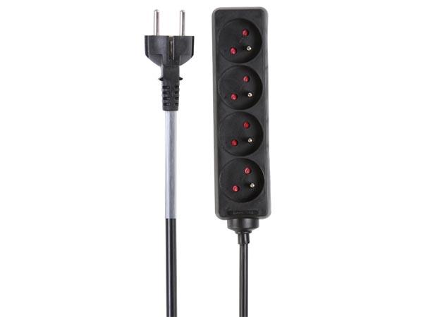 HQ Power - Contactdoos met 4 stopcontacten en met krimpkous voor markeren van eigen label - 1,5m - 3G1,5