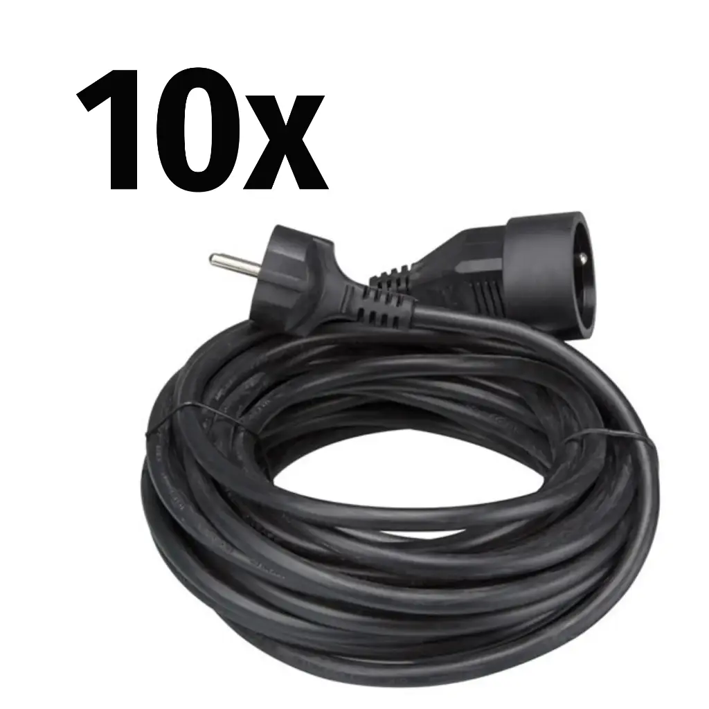 10x Perel - Rallonge - 3G1,5mm² - Schuko M/F - Noir - 5m