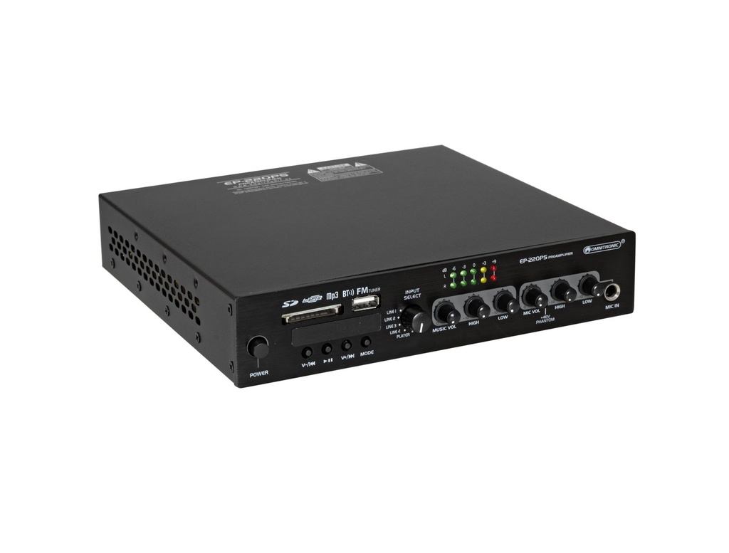 Omnitronic - EP-220PS Preamplifier with MP3 Player, Bluetooth and FM Radio 9.5"