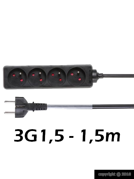 HQ Power - Multiprises 4 prises avec gaine thermorétractile - 1,5m - 3G1,5