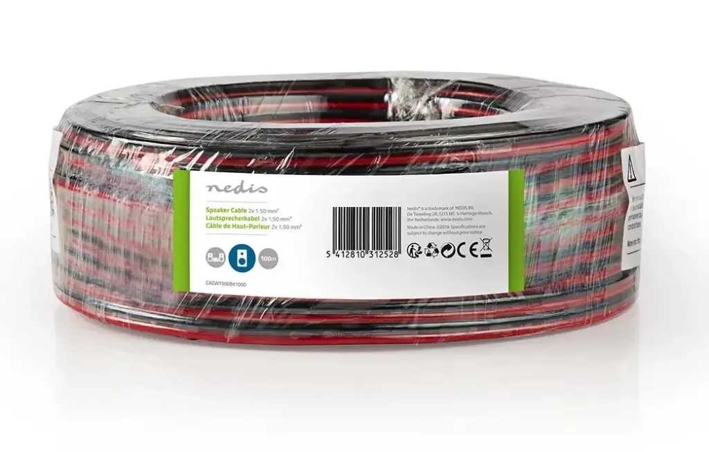 Nedis - Câble haut-parleur - 2x1,5mm² - Rouge/Noir - 100m