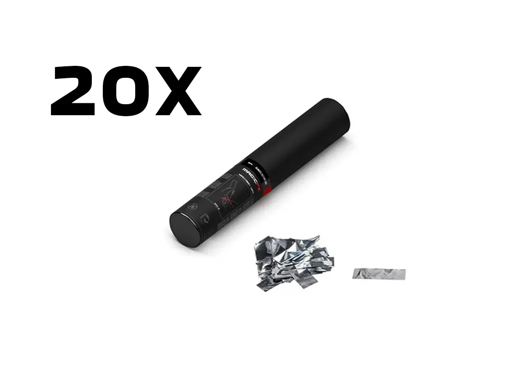 Magic FX - 20 Canons à confettis manuel - 28cm - Argenté