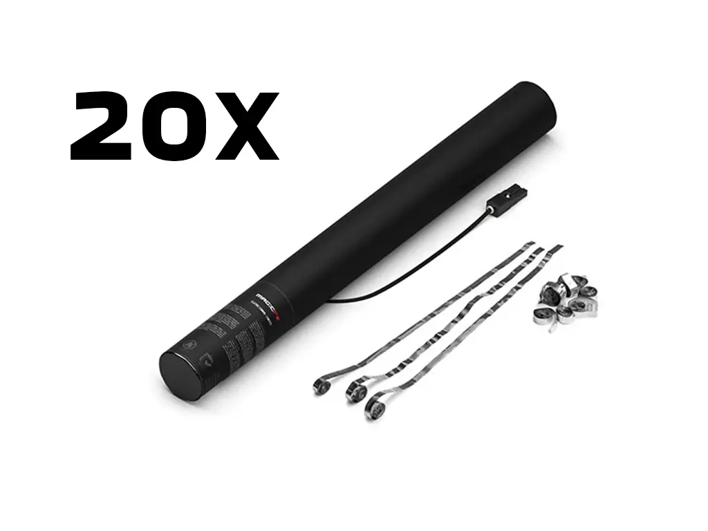 Magic FX - 20 Canons à serpentins - 50cm - Argenté