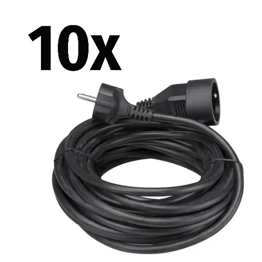 10x Perel - Rallonge - 3G1,5mm² - Schuko M/F - Noir - 5m