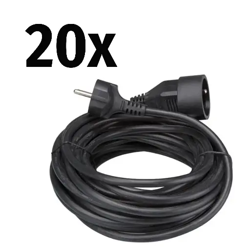 20x Perel - Rallonge - 3G1,5mm² - Schuko M/F - Noir - 10m