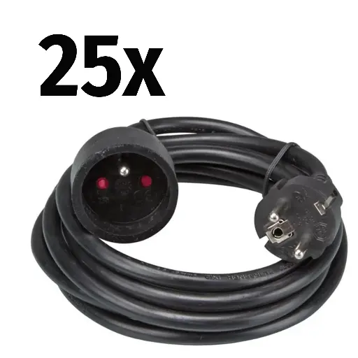 25x Perel - Rallonge - 3G1,5mm² - Schuko M/F - Noir - 3m