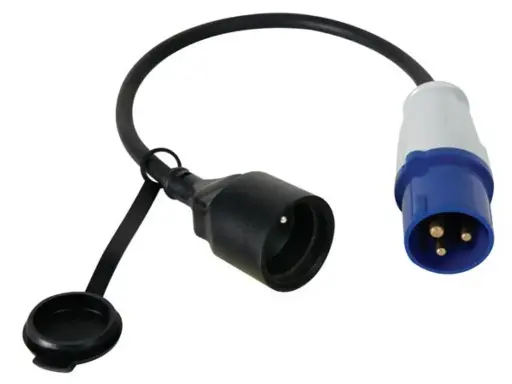 Câble adaptateur - P17 mâle 16A/230V > Schuko femelle - 3G2.5mm² - Noir - 40cm