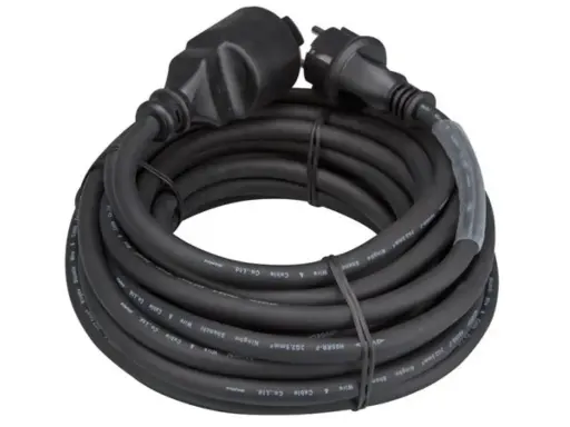 Perel - Rallonge - 3G2,5mm² - Schuko M/F - Noir - 20m avec gaine thermo