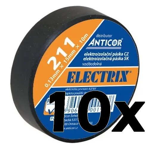 [580813BLK] Anticor - Electrix 211 - Tape PVC - 19mm x 20m - Noir - 10 pièces