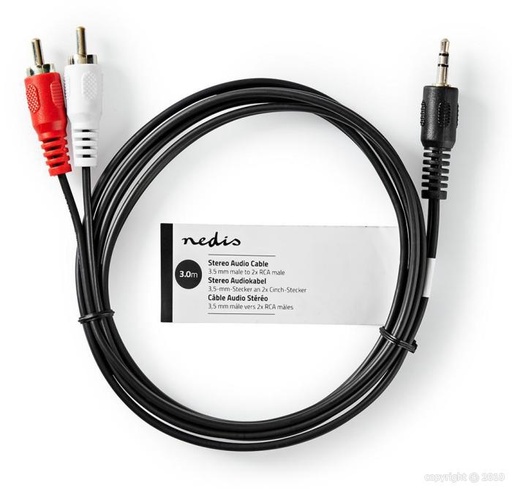 [CAGT22200BK30] Nedis - Stereo mini Jack 3,5mm > 2 RCA Male L/R - Câble 3 m