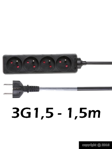 [EB4STBNHQ] HQ Power - Multiprises 4 prises avec gaine thermorétractile - 1,5m - 3G1,5