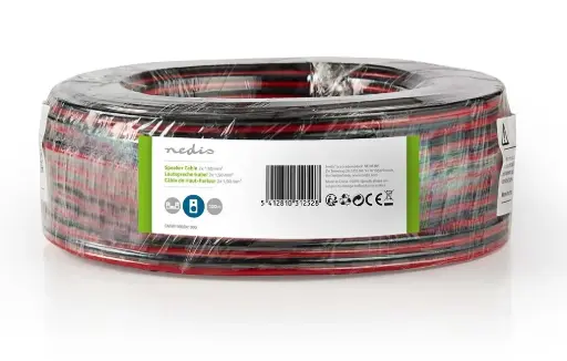 [CAGW1500BK1000] Nedis - Câble haut-parleur - 2x1,5mm² - Rouge/Noir - 100m